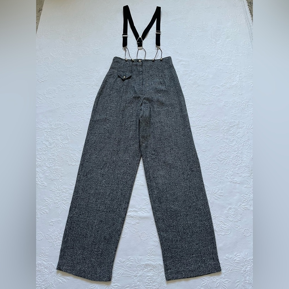 Vintage Charcoal Wide Leg Pants with Suspenders